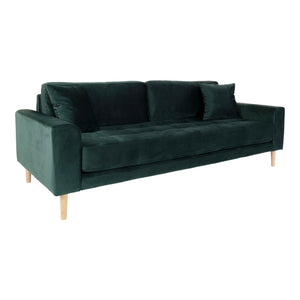 Romslig Lido 3 seters sofa i mørkegrønn velur sett fra siden