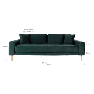 Måltegning av Lido 3 seters sofa i mørkegrønn velur