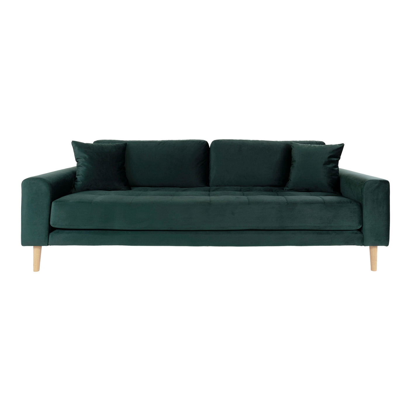 Lido 3 seters sofa i mørkegrønn velur med treben – frontbilde