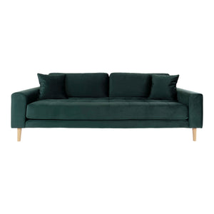 Lido 3 seters sofa i mørkegrønn velur med treben – frontbilde