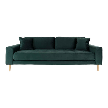 Lido 3 seters sofa i mørkegrønn velur med treben – frontbilde