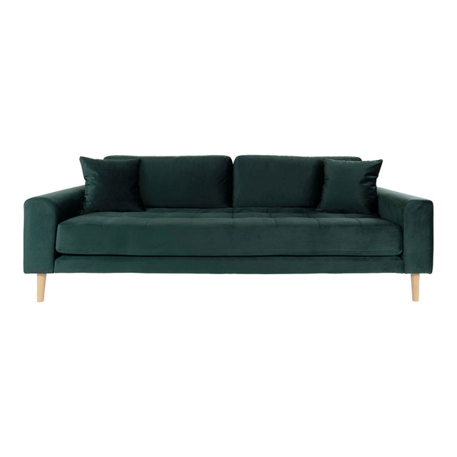 Lido 3 seters sofa i mørkegrønn velur med treben – frontbilde