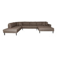 Lido U-sofa med åpen ende, brun tekstil og svarte treben – moderne design.