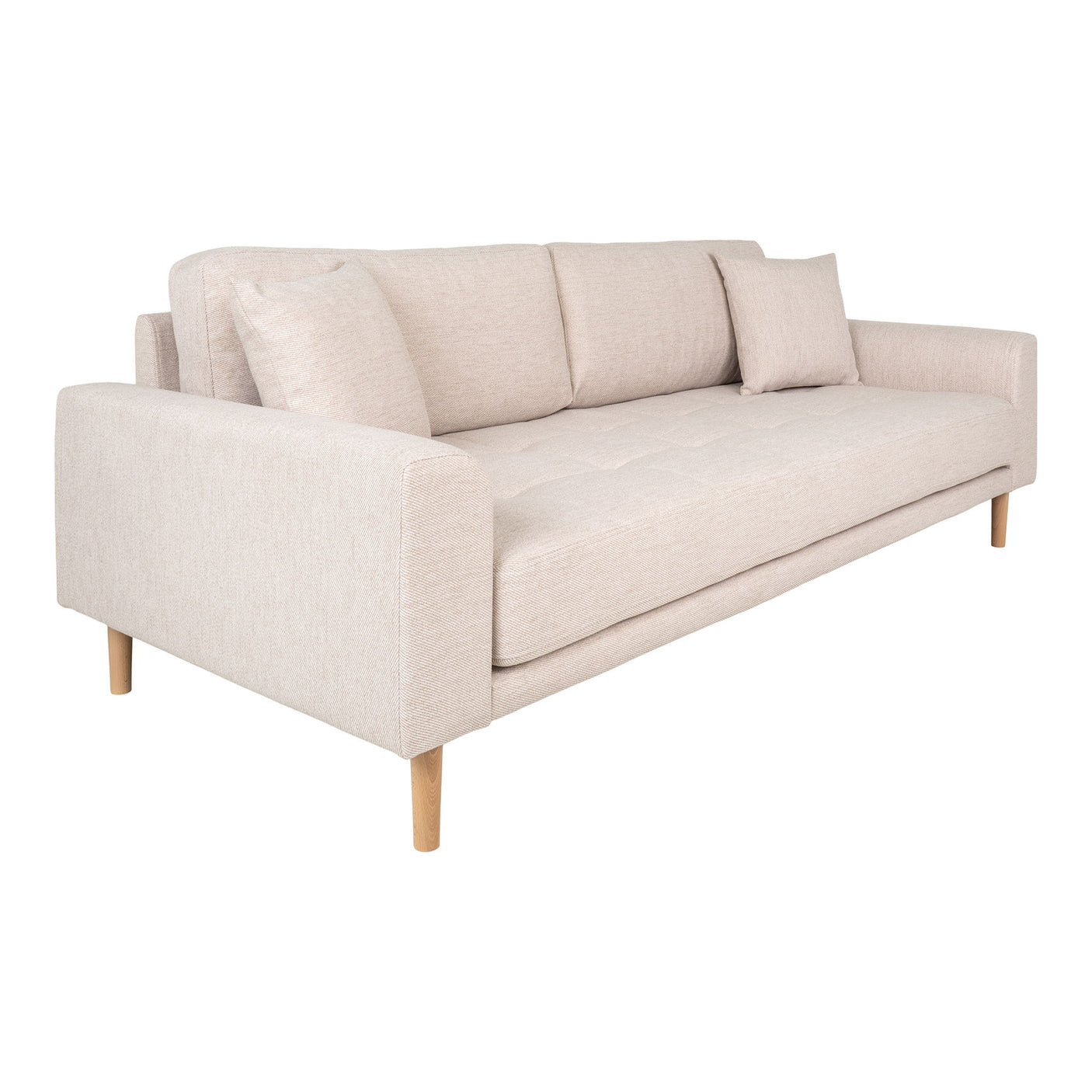 Lys lounge sofa i sand med skandinavisk preg. 