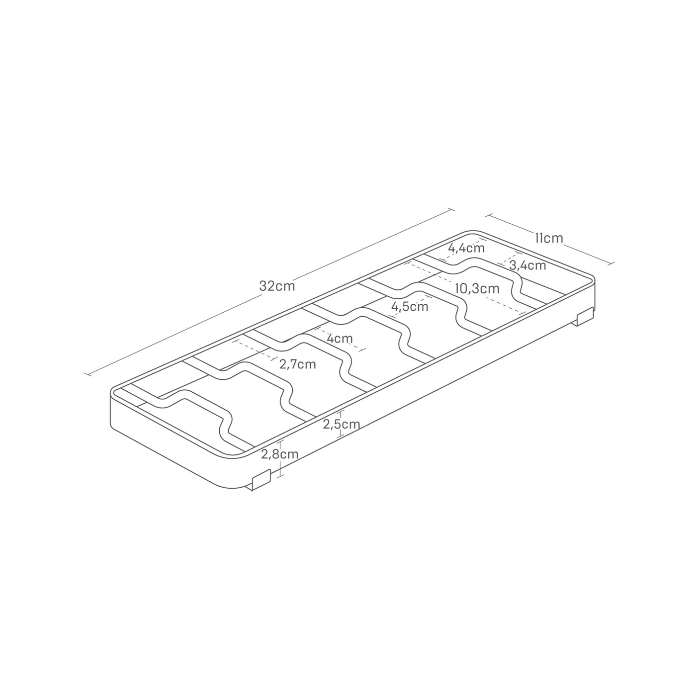Kjøkkenorganisator i hvitt for trygg oppbevaring av skåler i ulike størrelser.