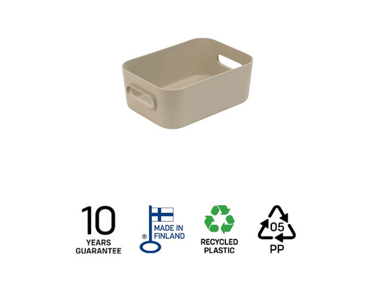 SmartStore Comfort S oppbevaringskurv i beige resirkulert plast, produsert i Finland med 10 års garanti