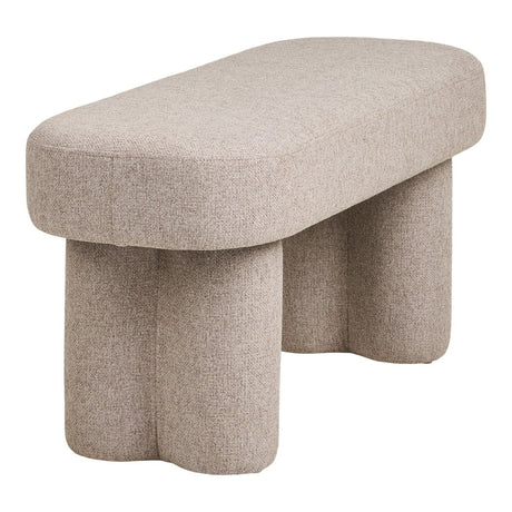Weston benk i sandfarget tekstil med moderne design – skråperspektiv