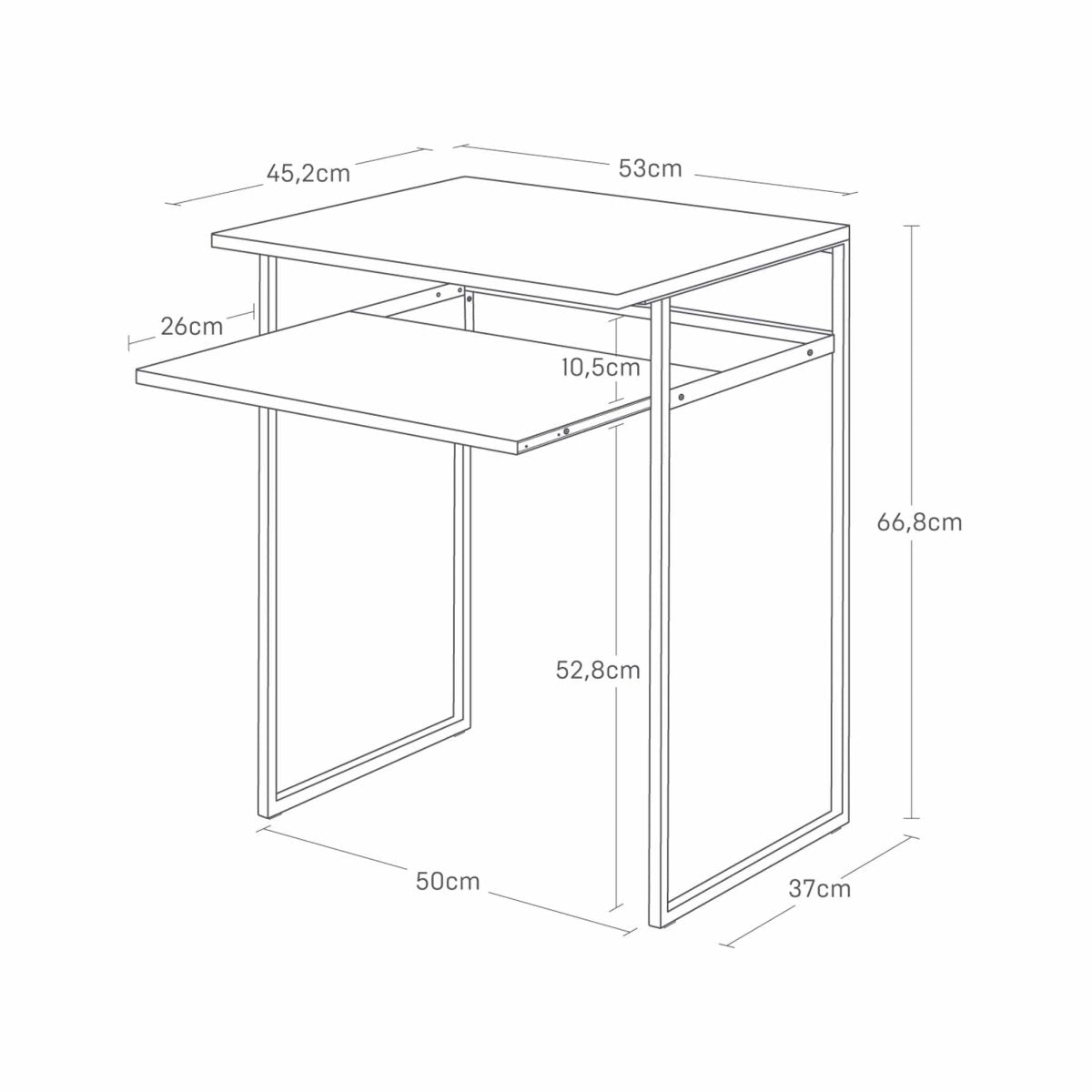 Sidebord med treplate og uttrekkbar hylle hvit 53 x 45 x 66,8 cm - Lindas Dekor