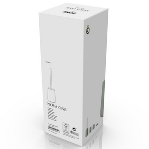 Detaljbilde av matt toalettbørste i steintøy og stål