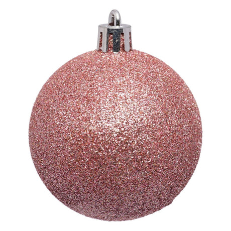 25-pk julekuler rosa 6 cm, rosa kule med glitter