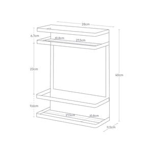 Oppbevaringshylle i hvit farge med magnetisk bakside brukt på bad.