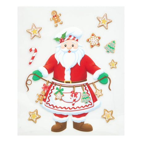 Julevindu-sticker med nisse i bakeforkle, pepperkaker, polkastang og stjerner