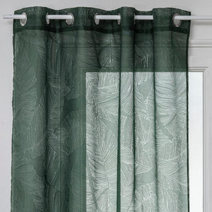 Dévo transparent gardin med grønt bladmønster, 140 x 240 cm