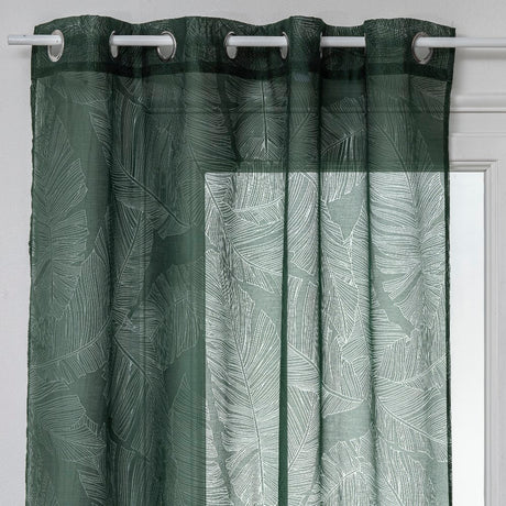 Dévo transparent gardin med grønt bladmønster, 140 x 240 cm