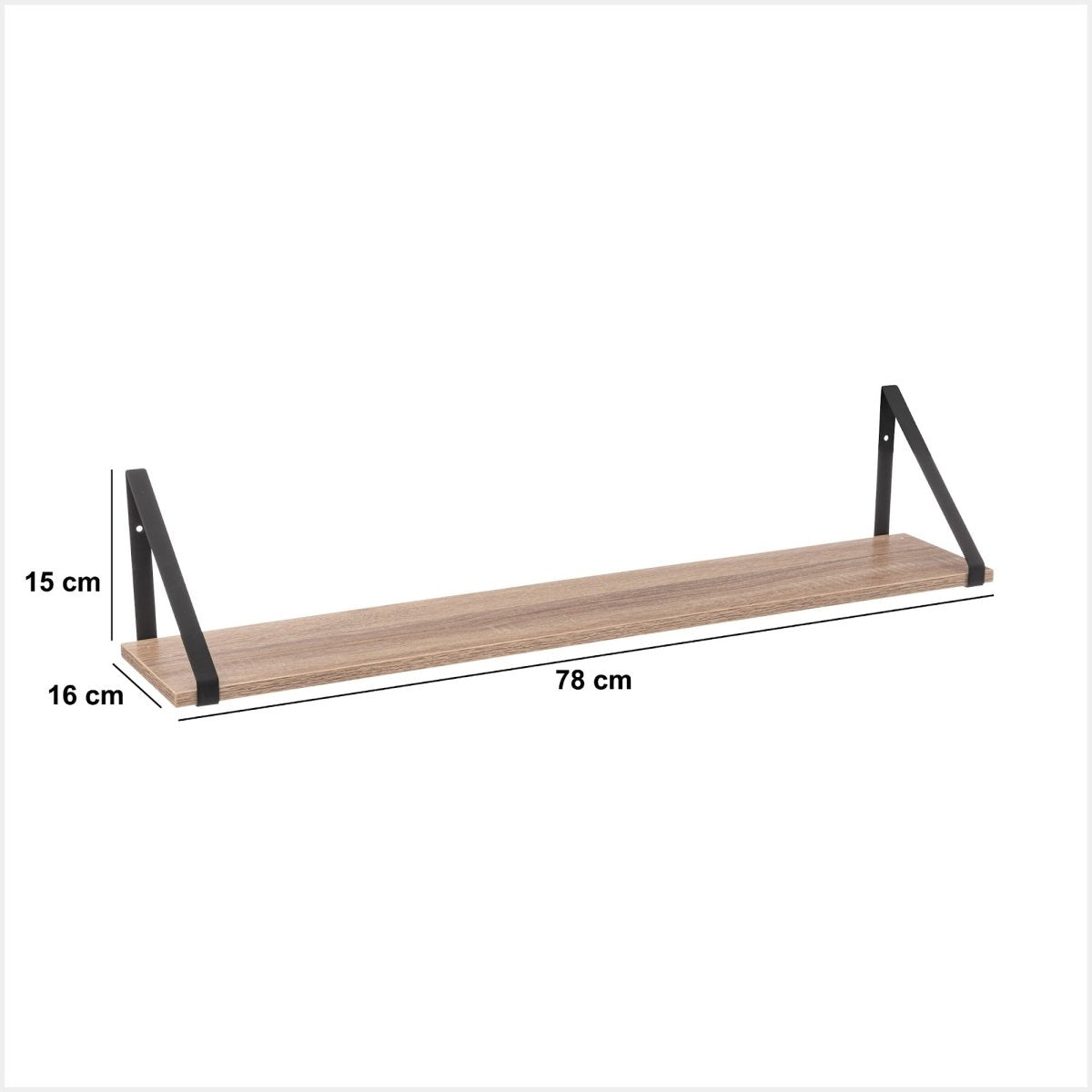 Vegghylle Aliaj med braketter 78 cm, mål på vegghyllen