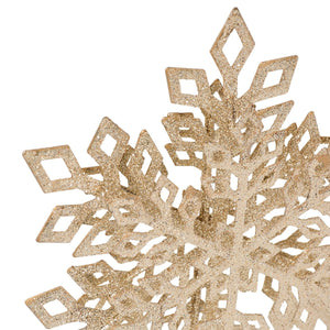 Juletretopp snøkrystall champagne 20 cm, nærbilde av glitteroverflaten