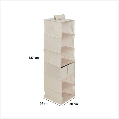Hengende oppbevaring Dressy+ 6 rom beige, mål på oppbevaringen