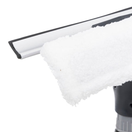 Vinduspusser med sprayflaske og 2 mopper, gummiskrape og mopp