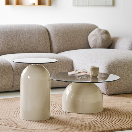 Ravello sofabord herdet glass grå/beige ø70 cm