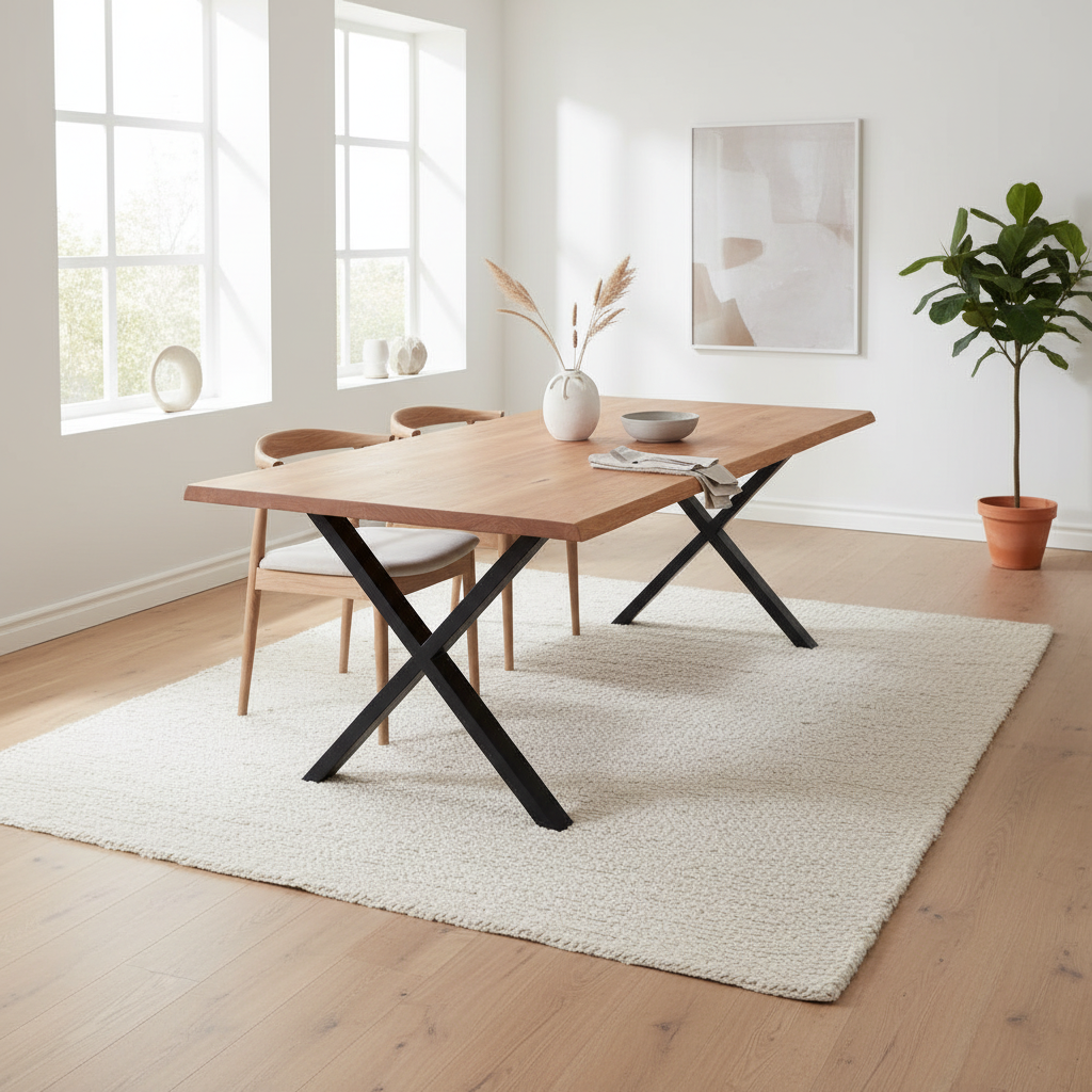Toulon spisebord naturlig eg 300 cm med bølgekant og stålben - House Nordic
