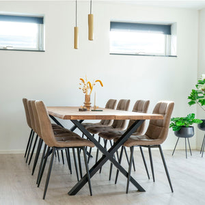 Naturlig eikebord 240 cm med moderne stålben, kvadratisk produktfoto
