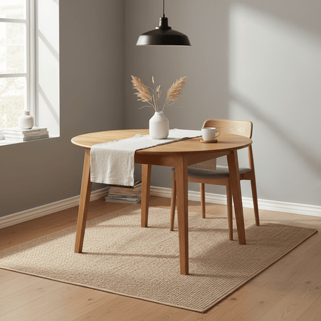 Metz spisebord i naturlig eg, ⌀118 cm – kan enkelt udvides til 158 cm

