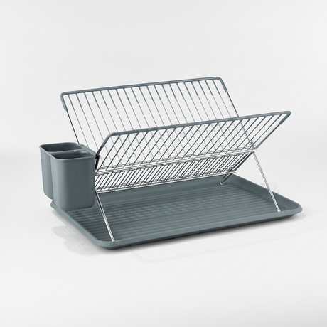 kjøkkenstativ i stål med dryppbrett og plass til tallerkener