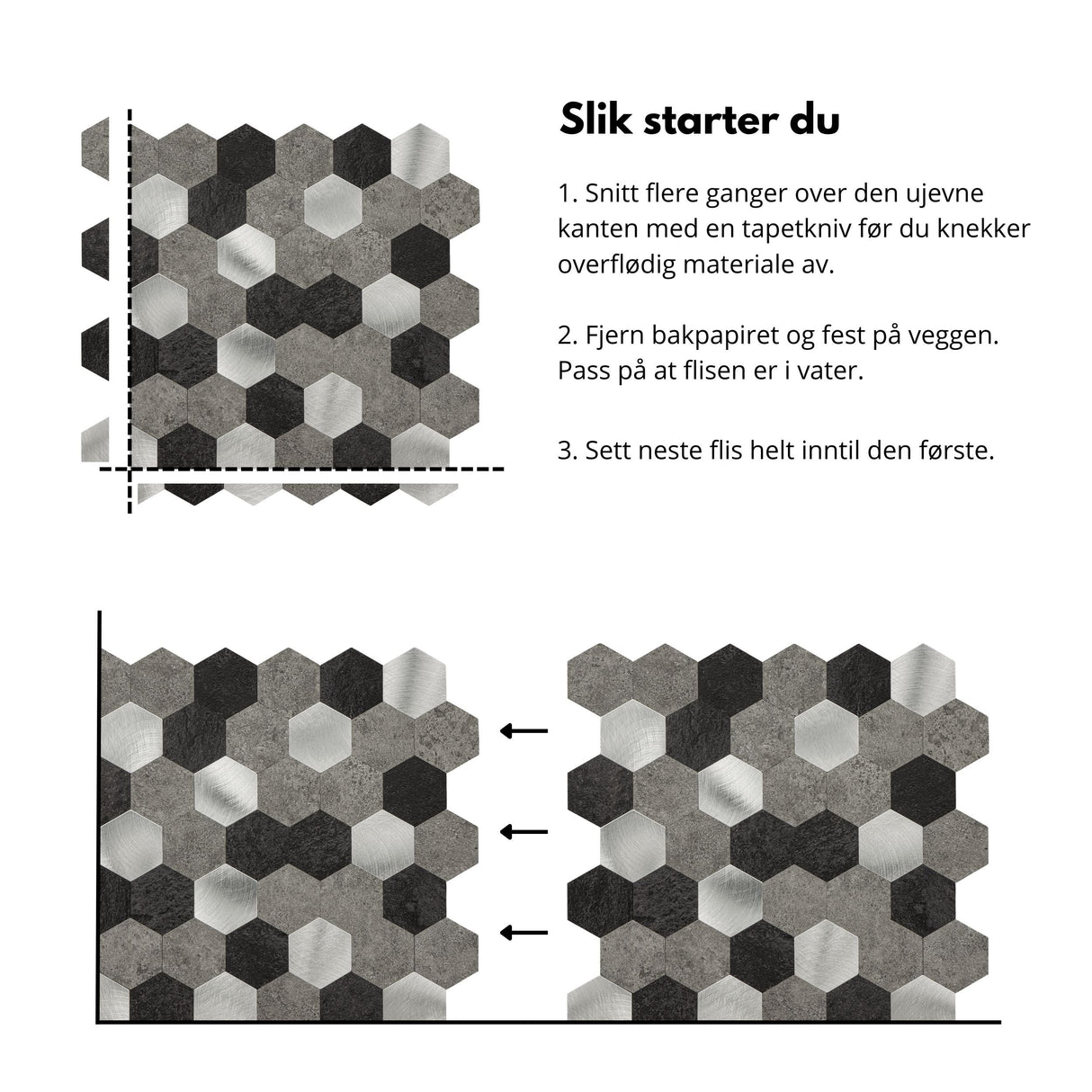 Vareprøve: Espresso hexagon selvklebende fliser