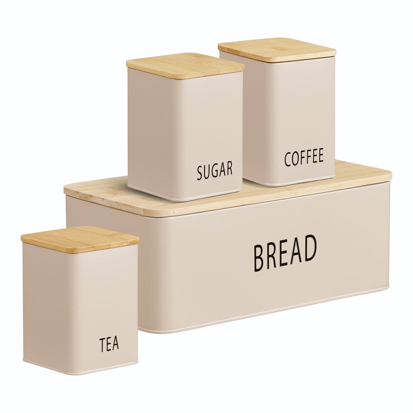 Beige kjøkkenbokser med bambuslokk