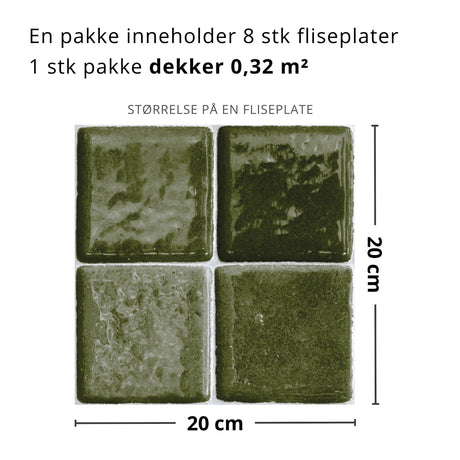 Ezra flaskegrønn selvklebende fliser montert på kjøkkenvegg