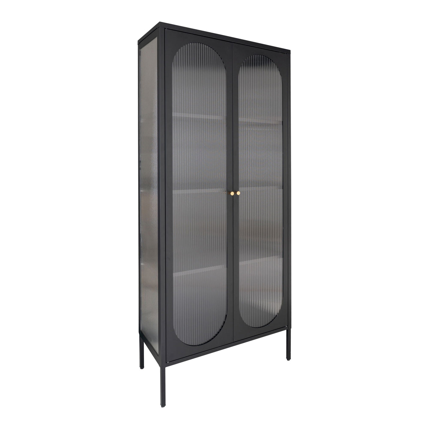 House Nordic Adelaide vitrineskap med rillet glass, sort 80 x 35 x 180 cm