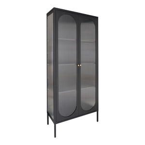 House Nordic Adelaide vitrineskap med rillet glass, sort 80 x 35 x 180 cm