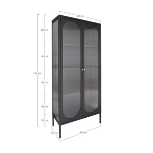 House Nordic Adelaide vitrineskap med rillet glass, sort 80 x 35 x 180 cm