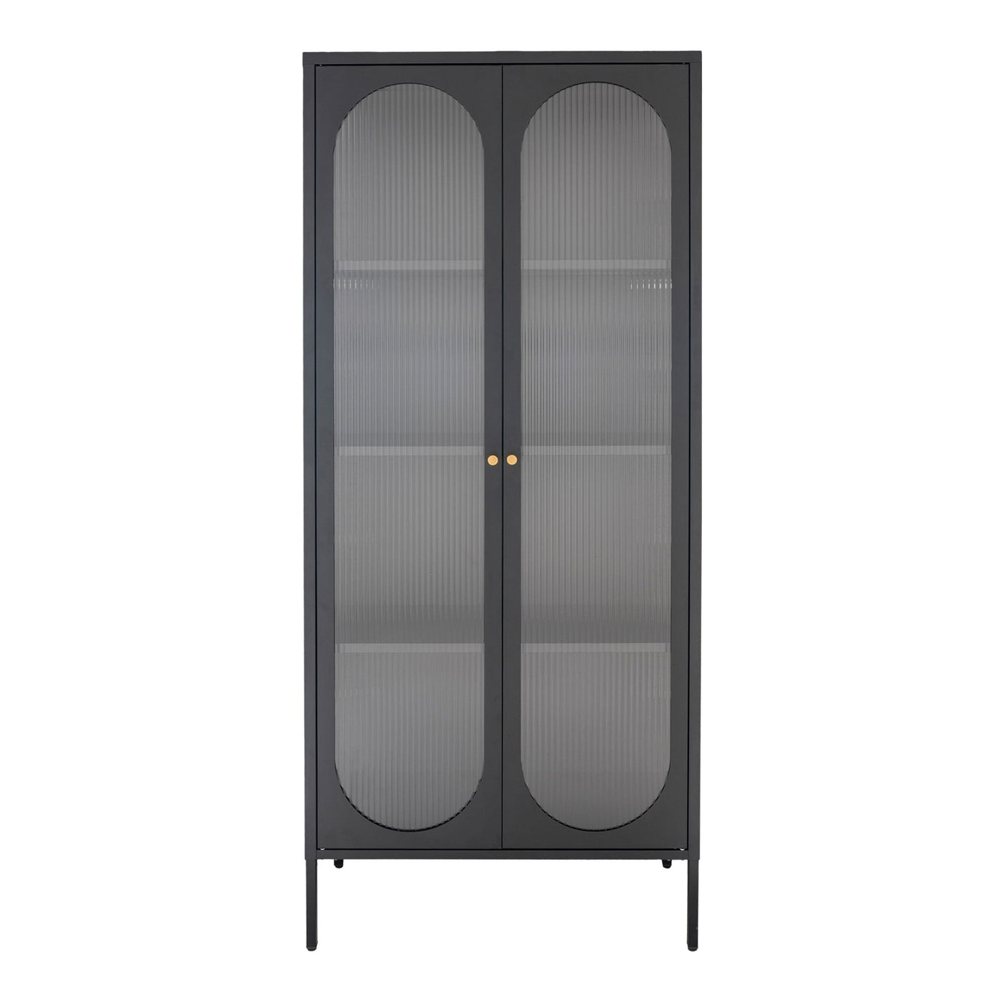 House Nordic Adelaide vitrineskap med rillet glass, sort 80 x 35 x 180 cm
