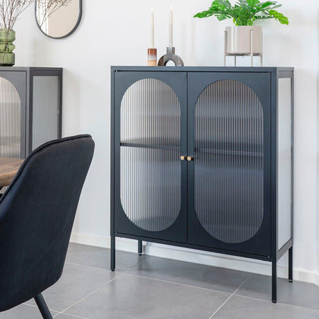 Adelaide vitrineskap rillet glass sort 90 x 35 x 120cm