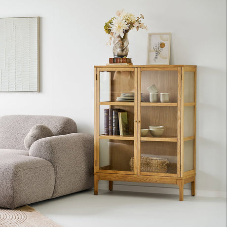 Zamora vitrineskap med 2 glassdörrar, ek natur, 90x40x126 cm - bild 9