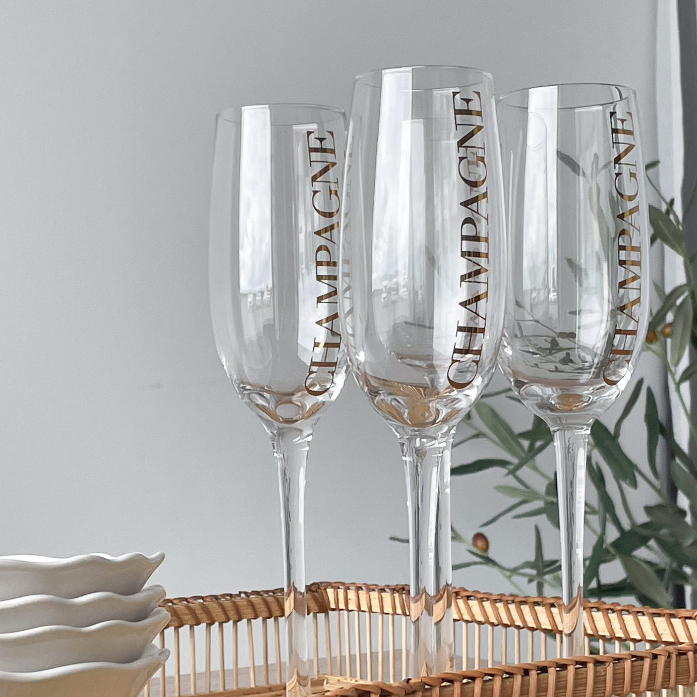 Champagneglas, transparent/guld