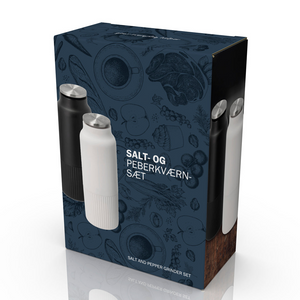 stilrent kvernsett i keramikk og stål til servering