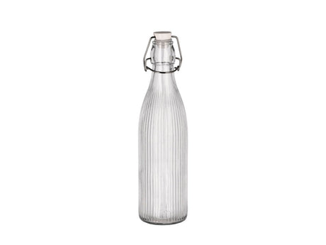 Patentflaska Funktion i speglat klart glas med vit porslinslock och stål lås