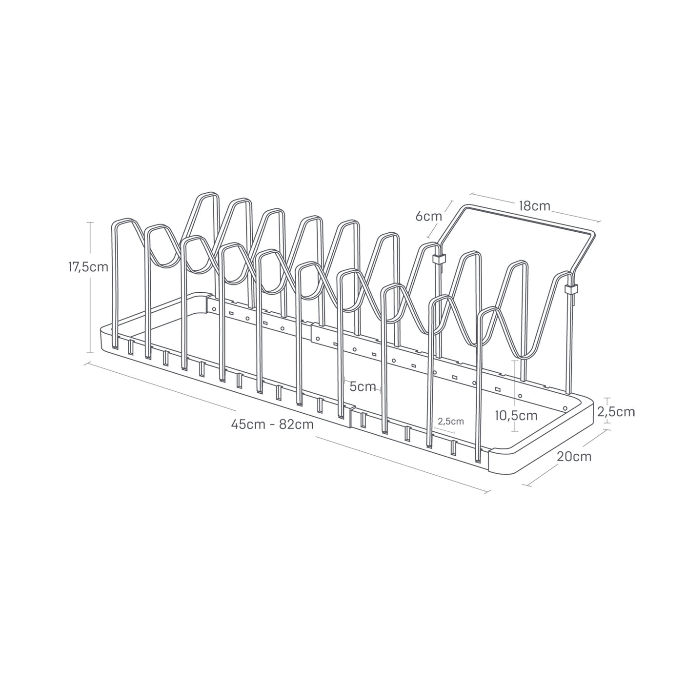 Sort kjøkkenstativ til lokk og panner – robust design.
