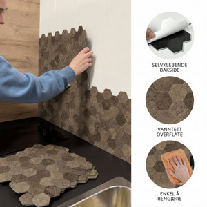 Hexagon bruna betong självklibbara väggflisor