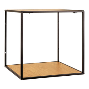 Kubeformet vegghylle 36 x 36 x 36 cm i eikelook og sort metall