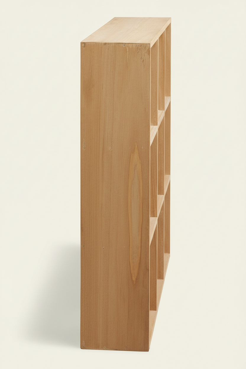 Detaljbilde av hylle i natur furu
