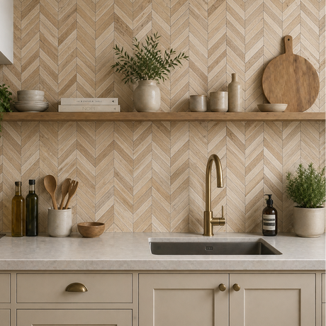 8-pk Wooden Harmony selvklebende fliser lys eik fiskebein 40 x 40 cm