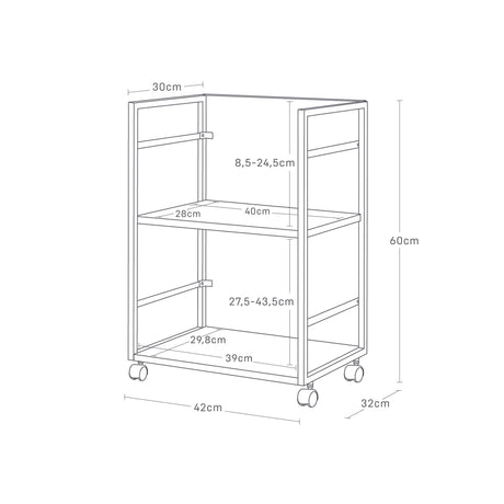 Hvit Tower oppbevaringsvogn med to hyller – smart og plassbesparende løsning.