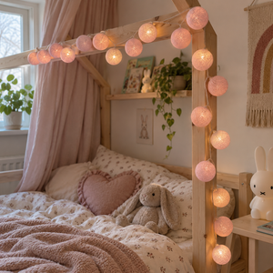 Batteridriven LED-ljusslinga med 16 rosa ljuskuler 165 cm