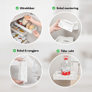 Uttrekkbar metallhylle i hvit til bad og oppbevaring av produkter