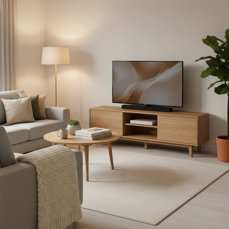 Lys eik selvklebende kontaktplast til TV-benk – naturtro trelook folie for enkel og rimelig oppussing av møbler