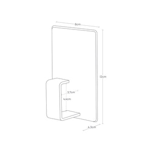Detaljbilde av sort magnetisk krok montert på metallflate.