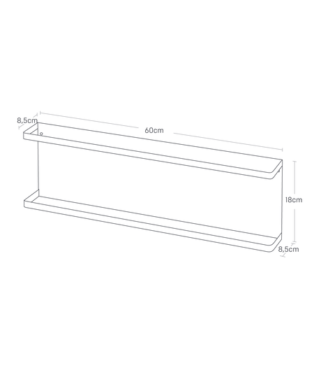 Vegghylle 60 cm i hvitt stål med kroker til håndklær og småting